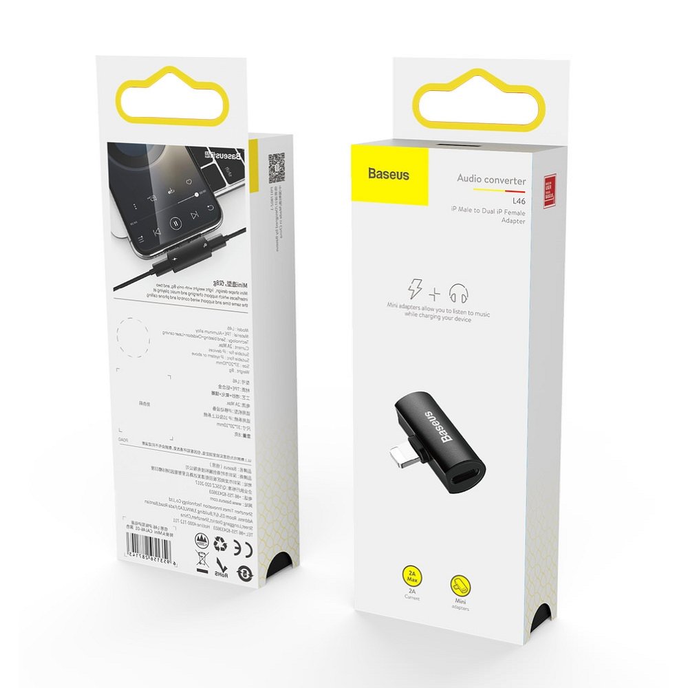 Baseus Audio-Adapter Lightning auf Lightning | Schwarz | Laden & Musik