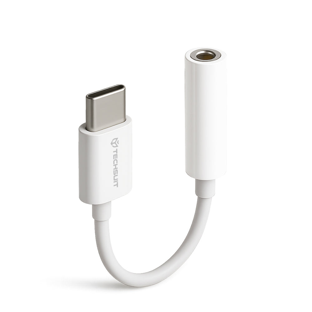 Adaptor Audio USB-C - 3.5mm Techsuit AC18 MusicBox, Alb, Set 2 bucati