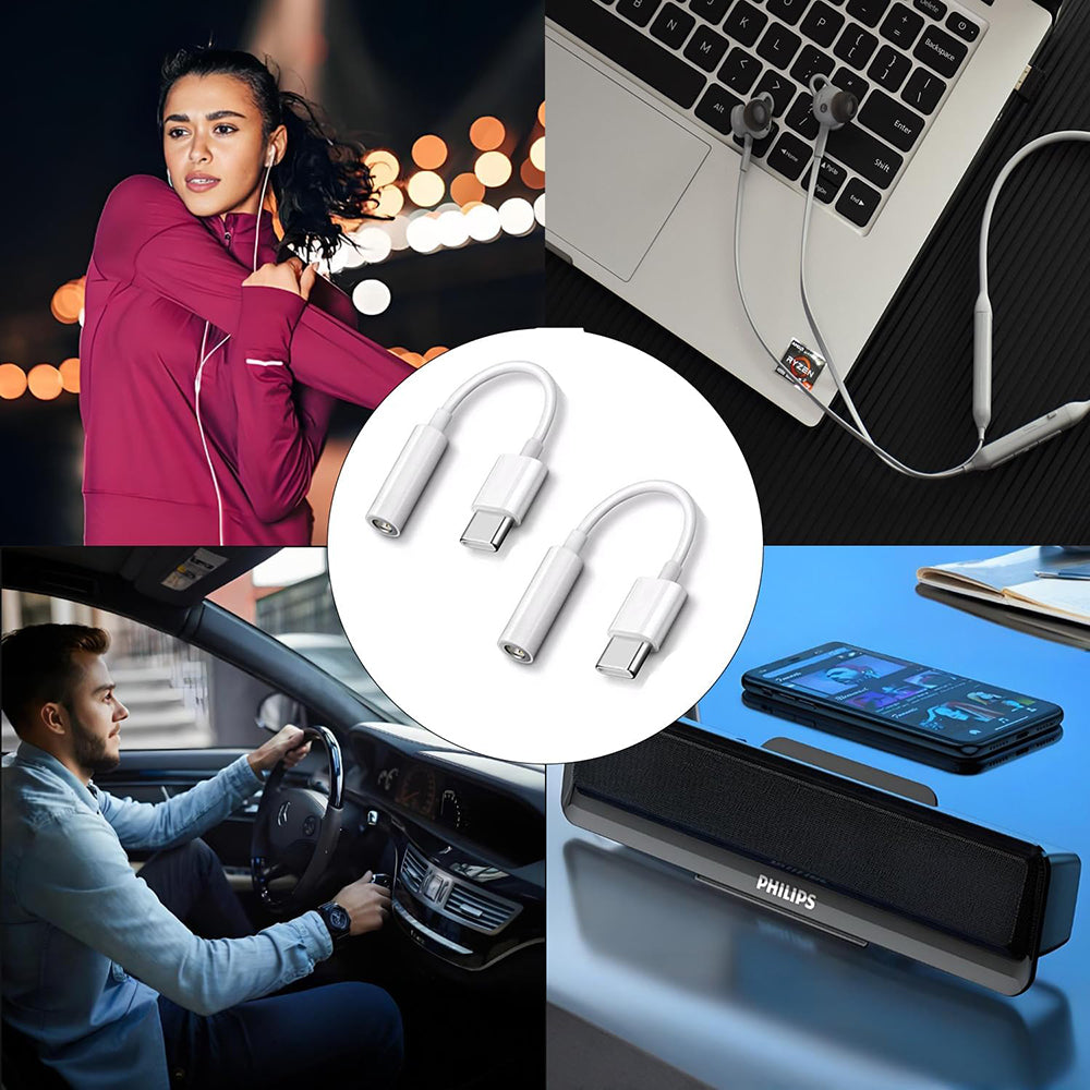 Adaptor Audio USB-C - 3.5mm Techsuit AC18 MusicBox, Alb, Set 2 bucati