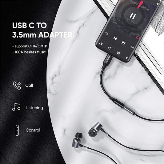 Adaptor Audio USB-C - 3.5mm UGREEN AV142, Negru
