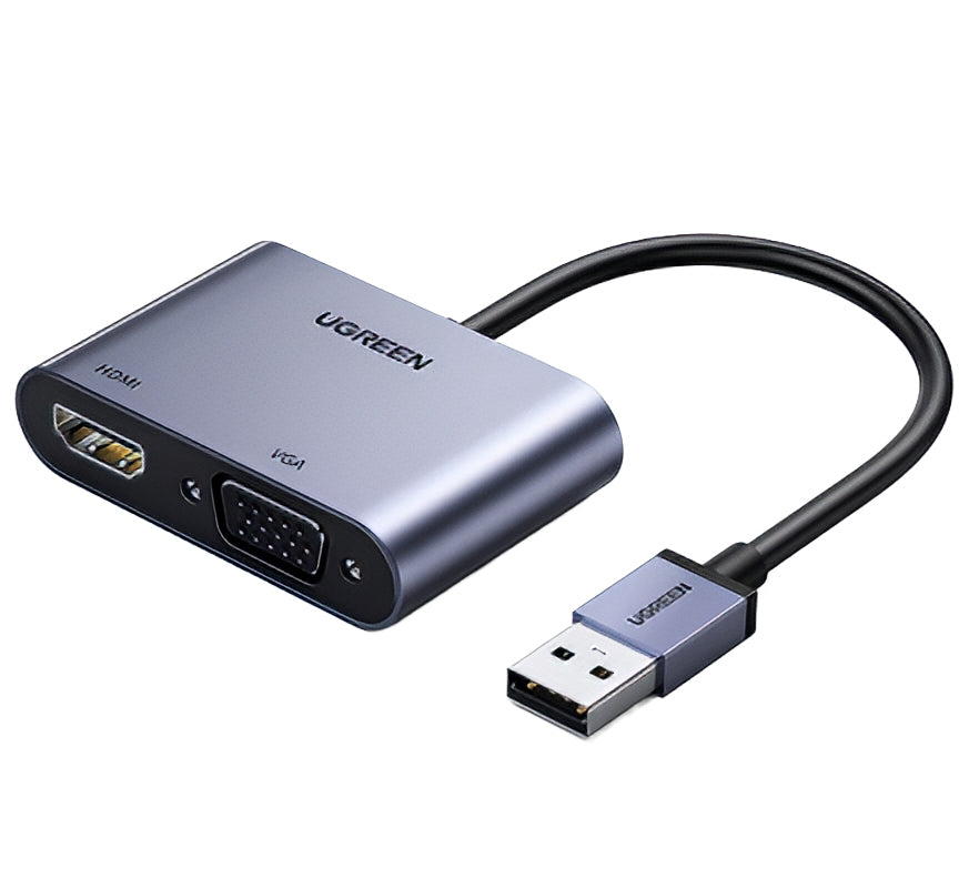 Adaptor Video UGREEN CM449, USB-A - HDMI / VGA, 1080P, Gri