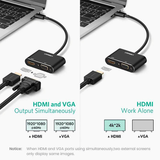 Adaptor Video UGREEN CM449, USB-A - HDMI / VGA, Gri