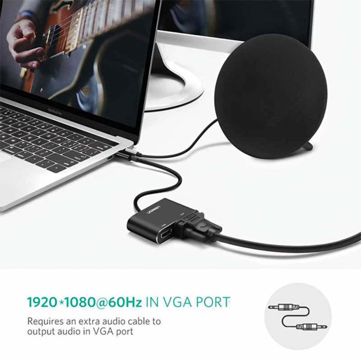 Adaptor Video UGREEN CM449, USB-A - HDMI / VGA, 1080P, Gri