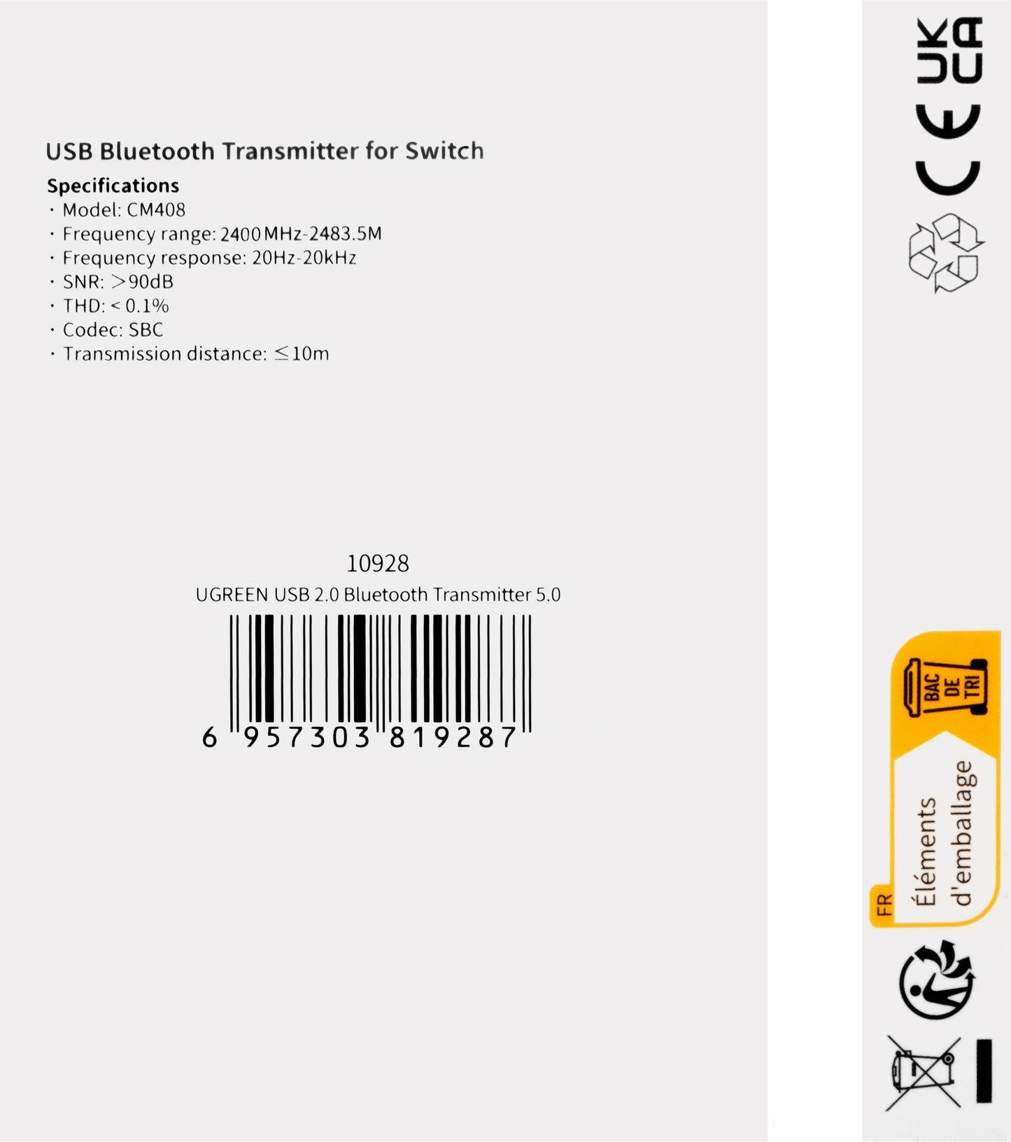 Adaptor Bluetooth USB UGREEN CM408, Negru