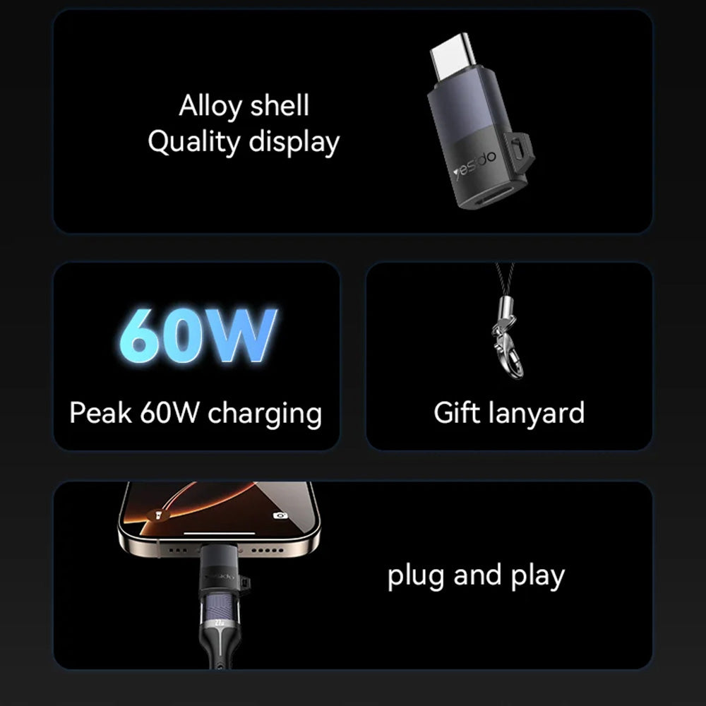Adaptor Date si Incarcare Lightning - USB-C Yesido GS28, Gri