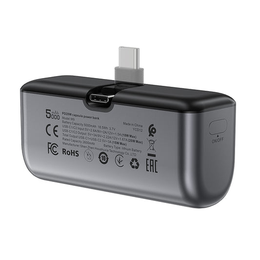 Baterie Externa Acefast M9, 5000mAh, 20W, PD , 2 x USB-C, Neagra