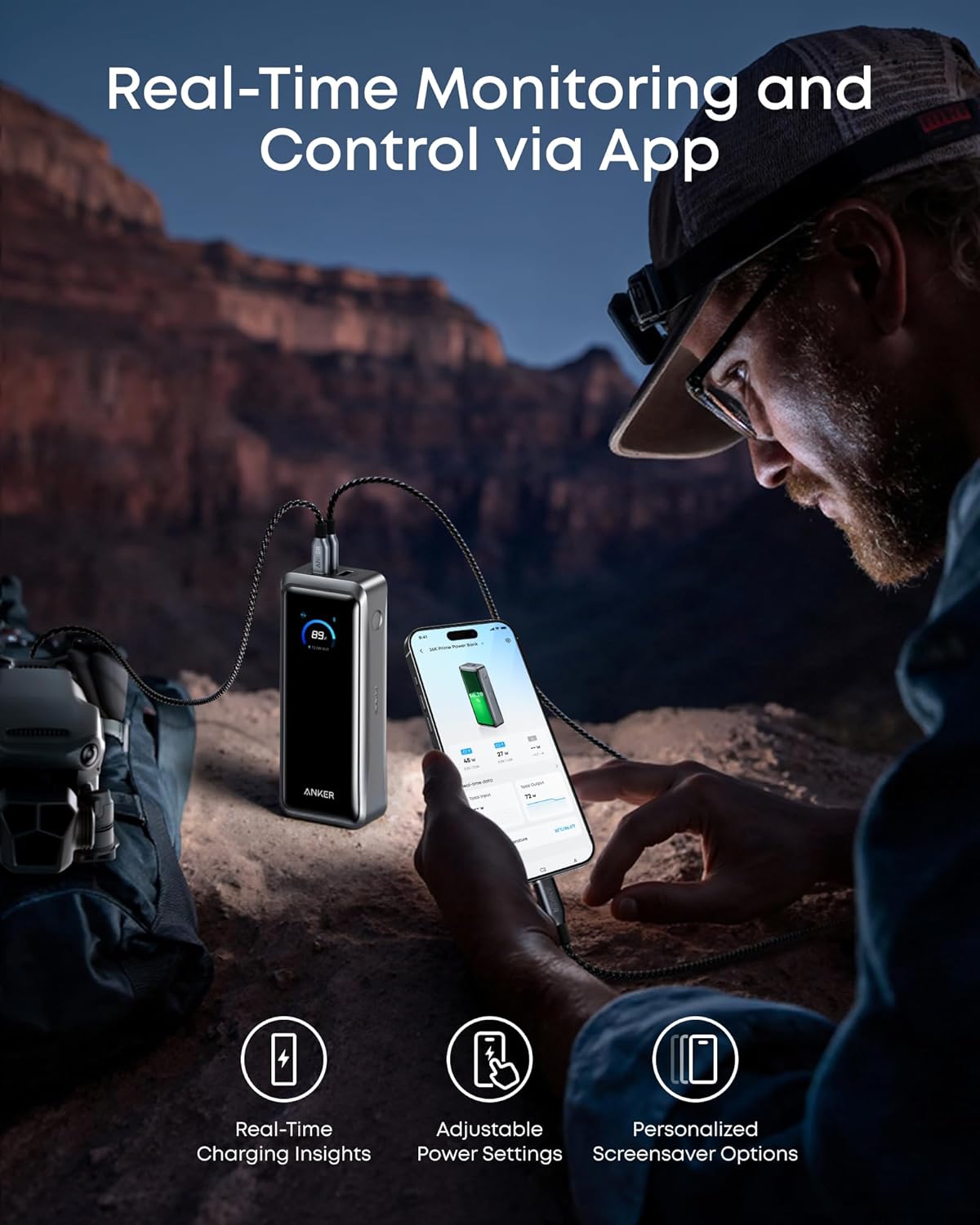 Baterie Externa Anker Prime, 26250mAh, 300W, QC + PD, 1 x USB-A - 2 x USB-C, Neagra A110AH11