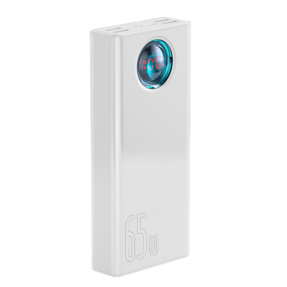 Baterie Externa Baseus Amblight Digital Display, 30000mAh, 65W, QC + PD, 1 x USB-C - 4 x USB-A, Alba PPLG000102