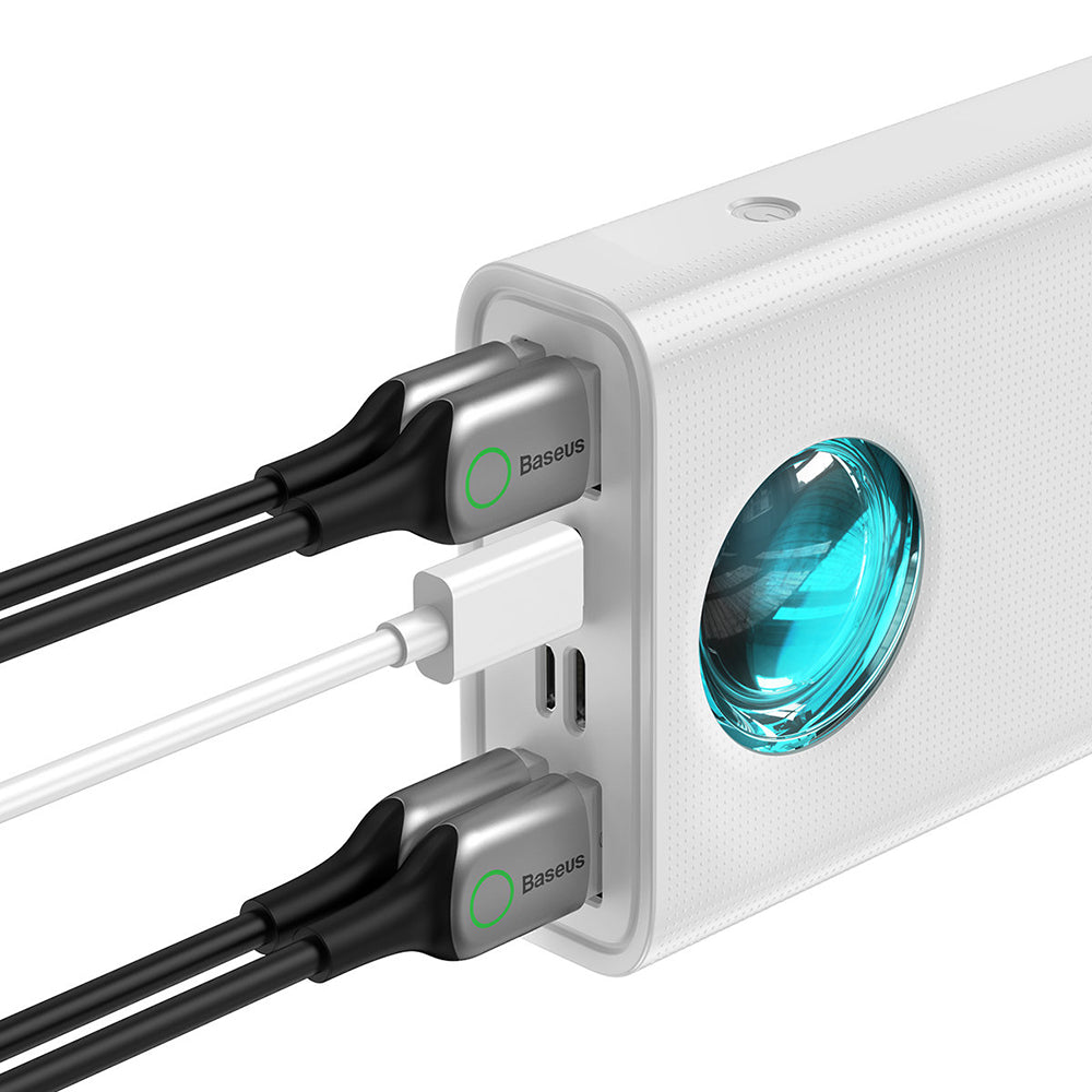 Baterie Externa Baseus Amblight Digital Display, 30000mAh, 65W, QC + PD, 1 x USB-C - 4 x USB-A, Alba PPLG000102