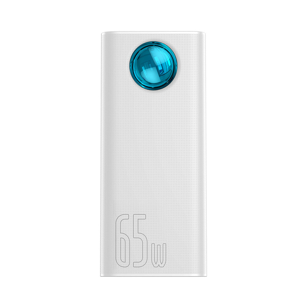 Baterie Externa Baseus Amblight Digital Display, 30000mAh, 65W, QC + PD, 1 x USB-C - 4 x USB-A, Alba PPLG000102