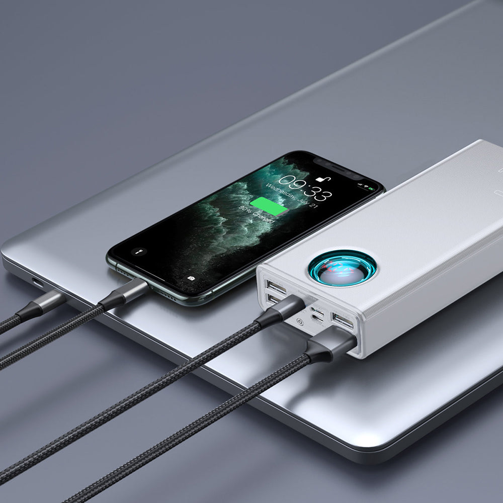 Baterie Externa Baseus Amblight Digital Display, 30000mAh, 65W, QC + PD, 1 x USB-C - 4 x USB-A, Alba PPLG000102