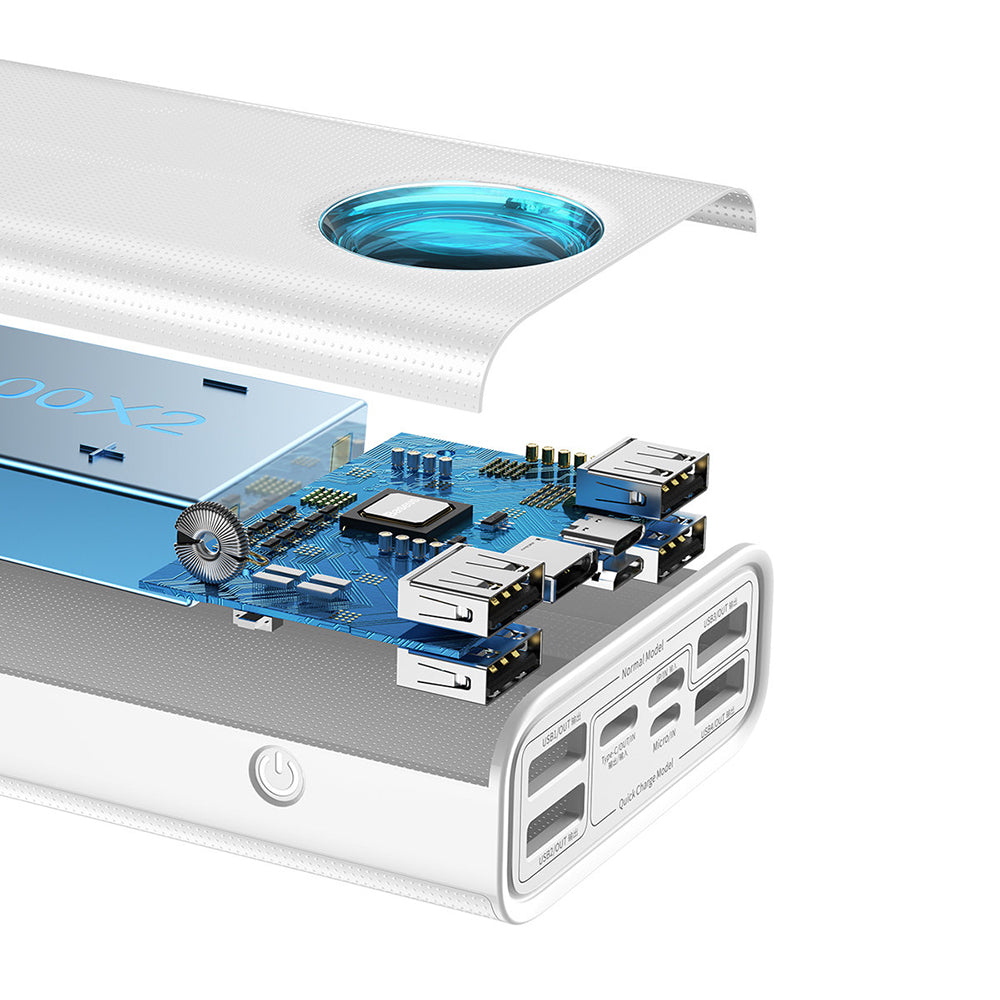 Baterie Externa Baseus Amblight Digital Display, 30000mAh, 65W, QC + PD, 1 x USB-C - 4 x USB-A, Alba PPLG000102