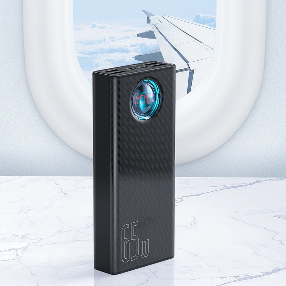 Baterie Externa Baseus Amblight Digital Display, 30000mAh, 65W, QC + PD, 1 x USB-C - 4 x USB-A, Alba PPLG000102