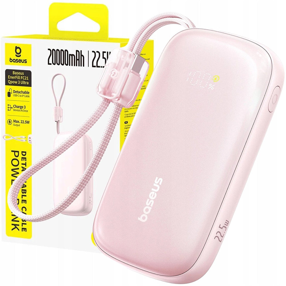Baterie Externa Baseus EnerFill FC21 Qpow 3 Ultra, 10000mAh, 22.5W, QC + PD, 1 x USB-A - 1 x USB-C, Roz E0027L02