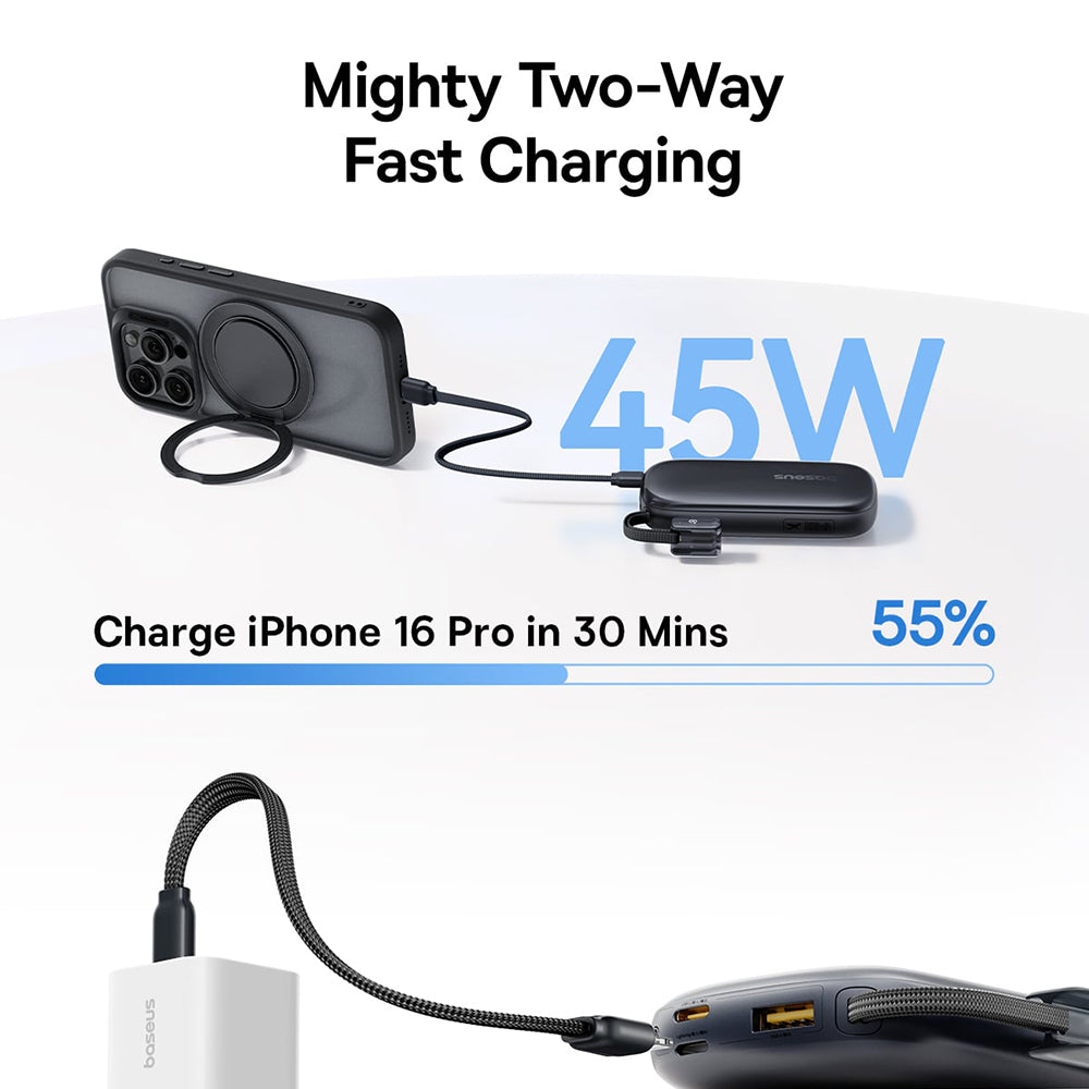 Baterie Externa Baseus EnerFill FC21 Qpow 3 Ultra, 10000mAh, 45W, QC + PD, 1 x USB-A - 1 x USB-C, Roz E0027Q02