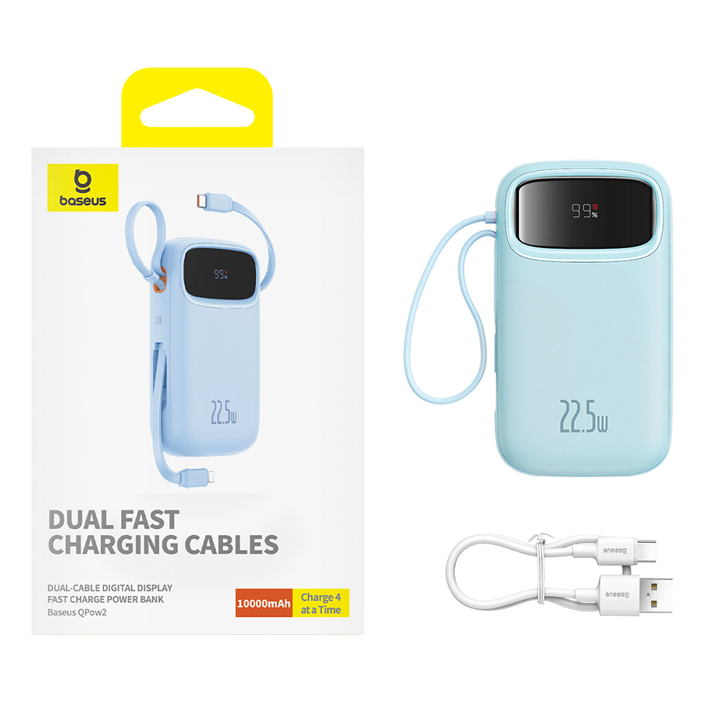 Baterie Externa Baseus Qpow Pro+, 10000mAh, 22.5W, QC + PD, 1 x Lightning - 1 x USB-A - 2 x USB-C, Albastra P10055003313-00