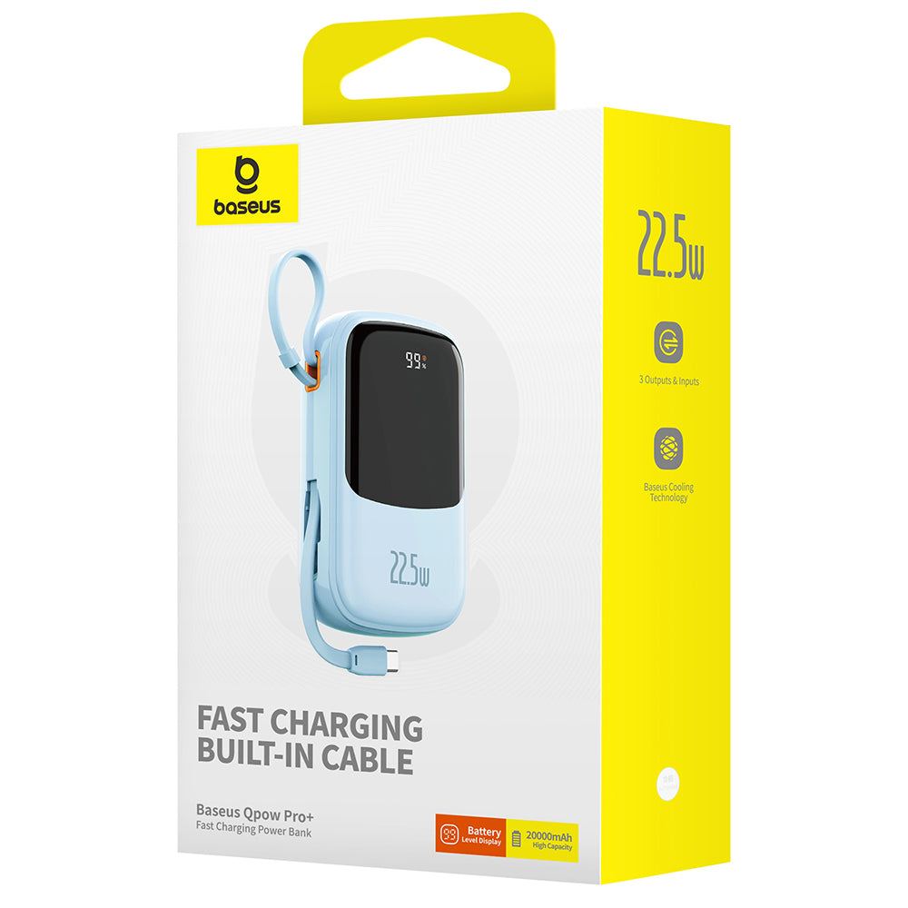 Baterie Externa Baseus Qpow Pro+, 20000mAh, 22.5W, QC + PD, 1 x USB-A - 2 x USB-C, Albastra P10067103313-00