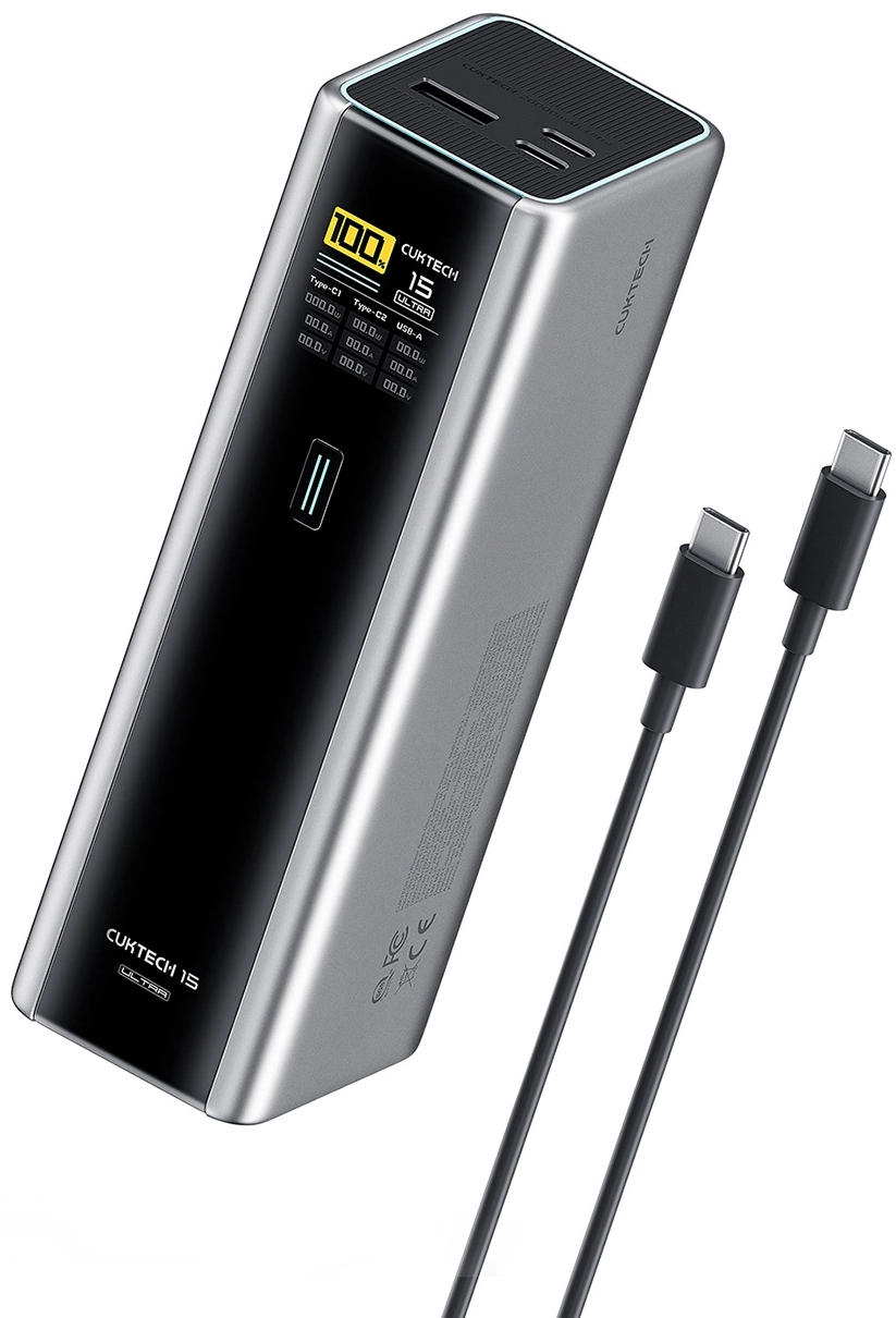 Baterie Externa Cuktech, 20000mAh, 210W, QC + PD, 1 x USB-A - 2 x USB-C, Gri CKPB200UGLGR