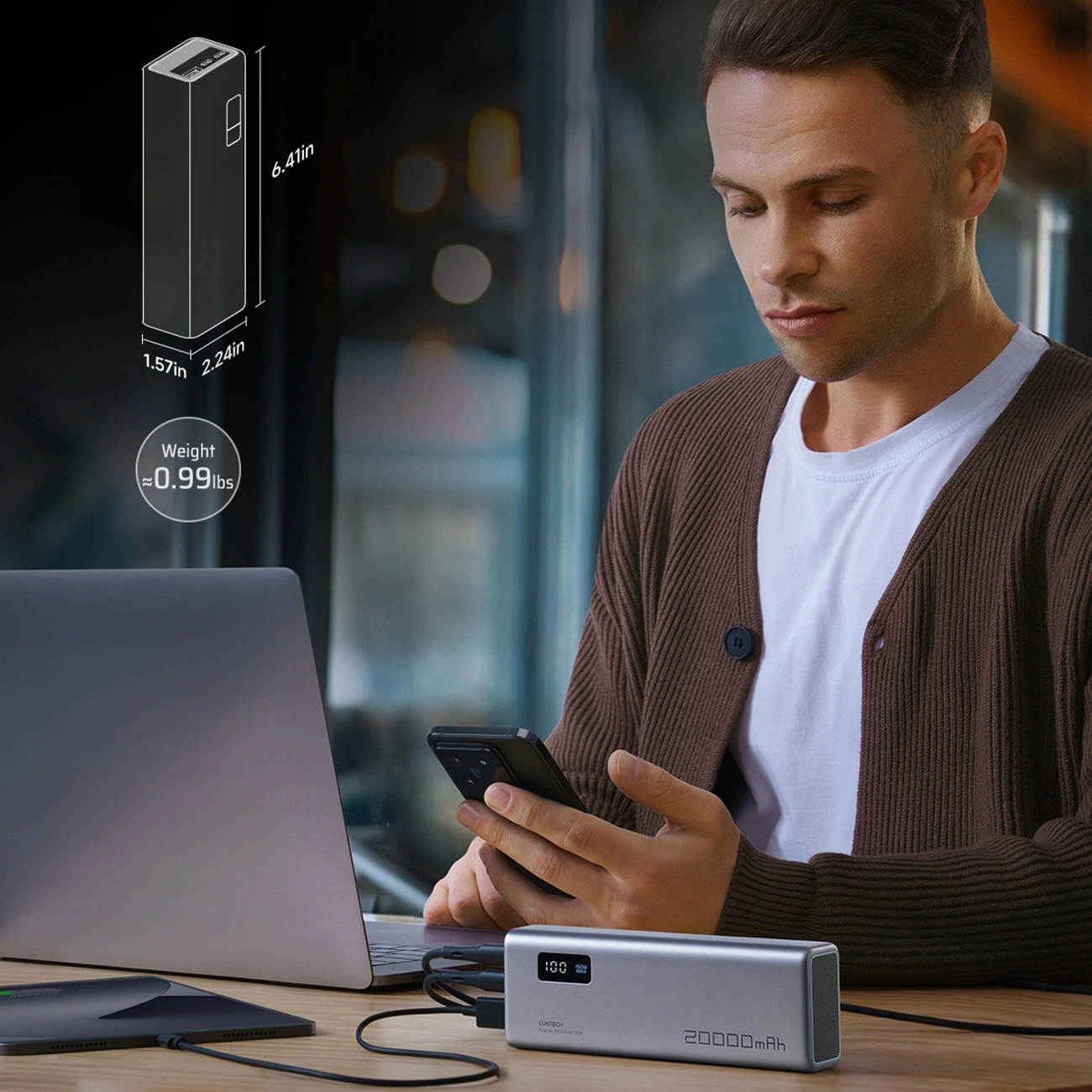 Baterie Externa Cuktech P+ No.15, 20000mAh, 150W, QC + PD, 1 x USB-A - 2 x USB-C, Gri CUKPB200GLBK