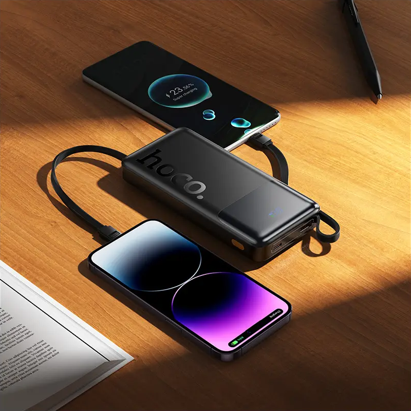 Baterie Externa HOCO J156 Founder, 10000mAh, 22.5W, QC + PD, 1 x Lightning - 1 x microUSB - 1 x USB-A - 2 x USB-C, Neagra