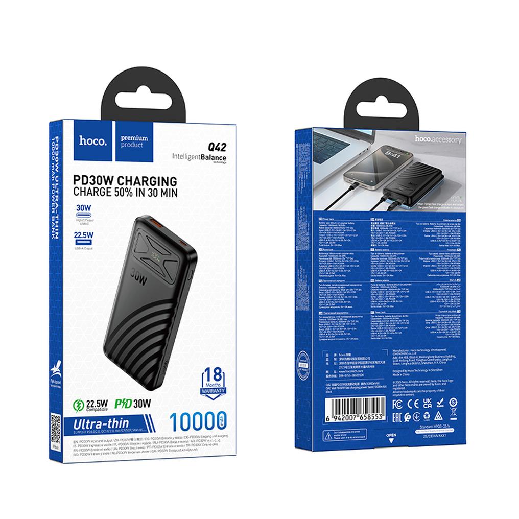 Baterie Externa HOCO Q42, 10000mAh, 30W, QC + PD, 1 x USB-A - 1 x USB-C, Neagra