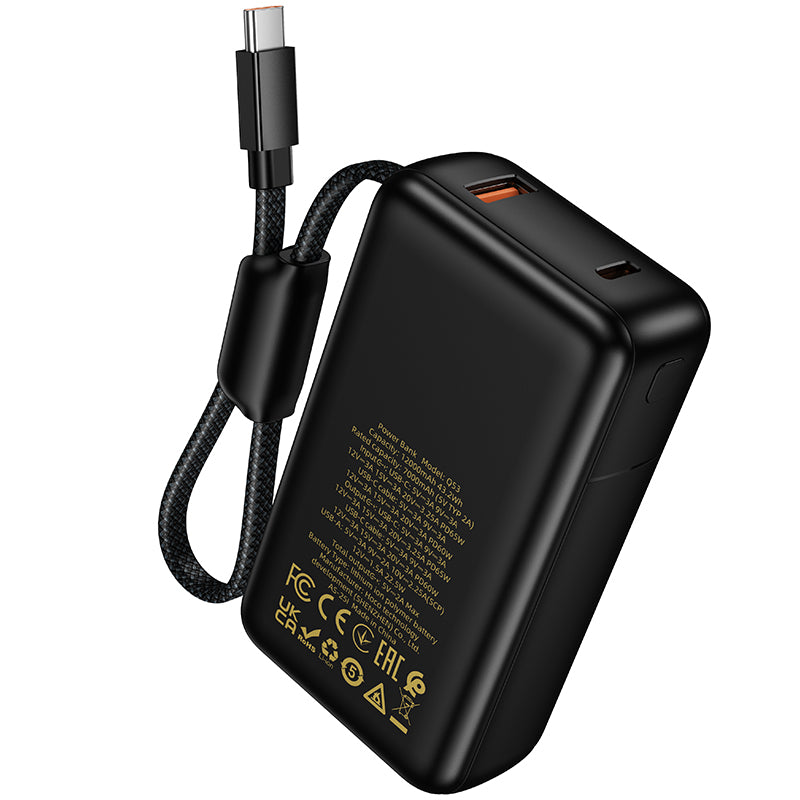 Baterie Externa HOCO Q53, 12000mAh, 65W, QC + PD, 1 x USB-A - 2 x USB-C, Neagra