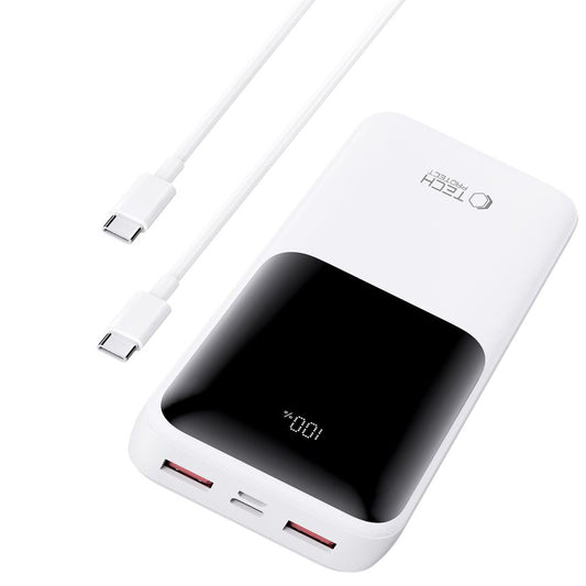 Baterie Externa Tech-Protect PB02, 20000mAh, 22.5W, QC + PD, 1 x USB-C - 2 x USB-A, Alba
