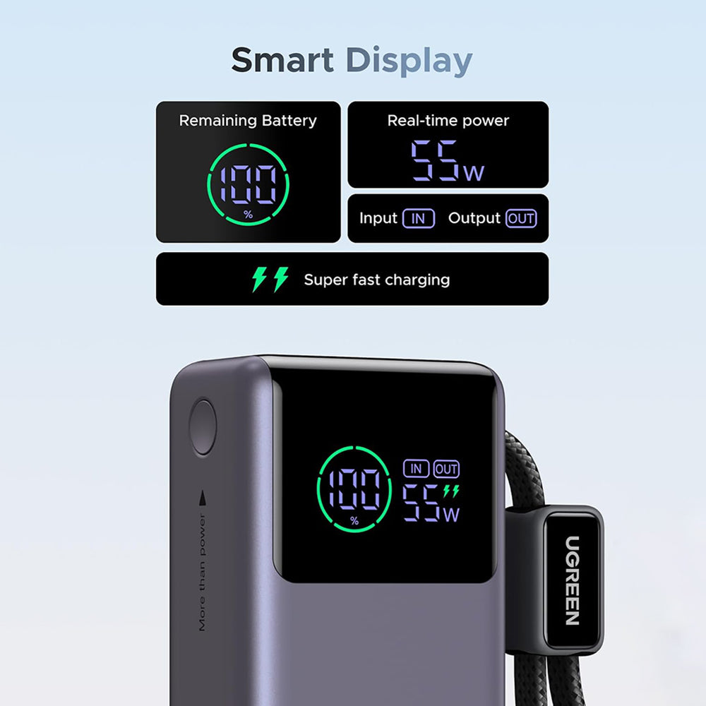 Baterie Externa UGREEN Nexode Pro PB727 (85301B), 10000mAh, 55W, QC + PD, 1 x USB-A - 2 x USB-C, Gri