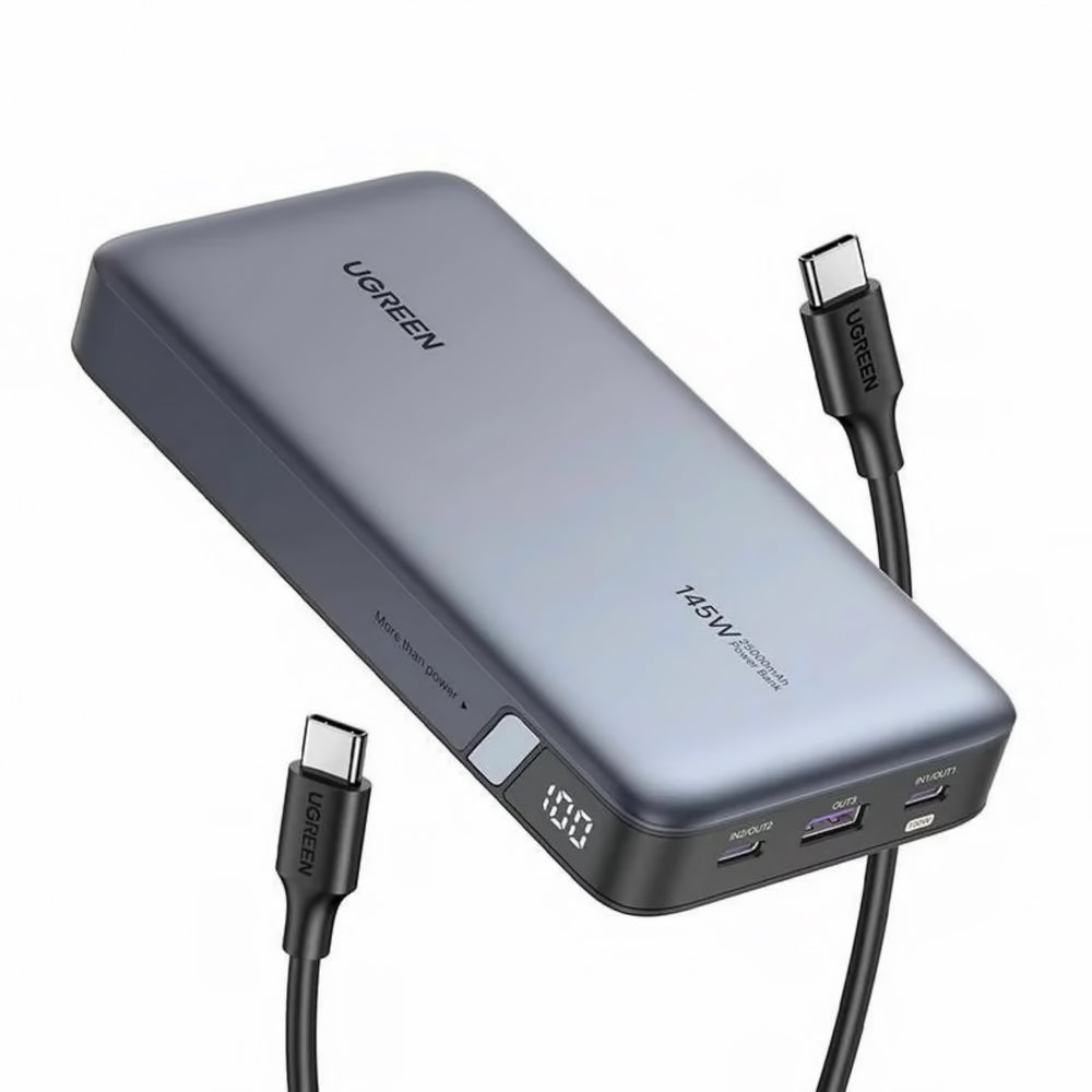 Baterie Externa UGREEN PB205, 25000mAh, 145W, QC + PD, 1 x USB-A - 2 x USB-C, Gri