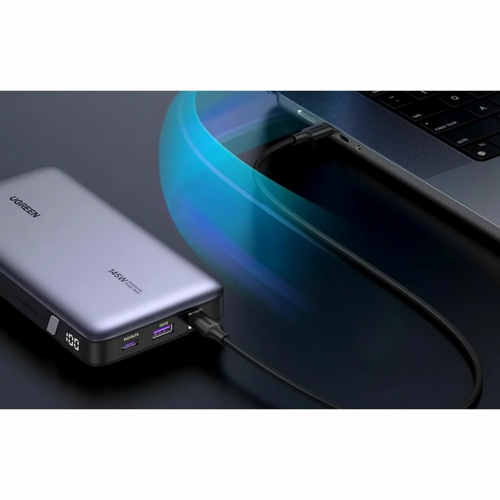 Baterie Externa UGREEN PB205, 25000mAh, 145W, QC + PD, 1 x USB-A - 2 x USB-C, Gri