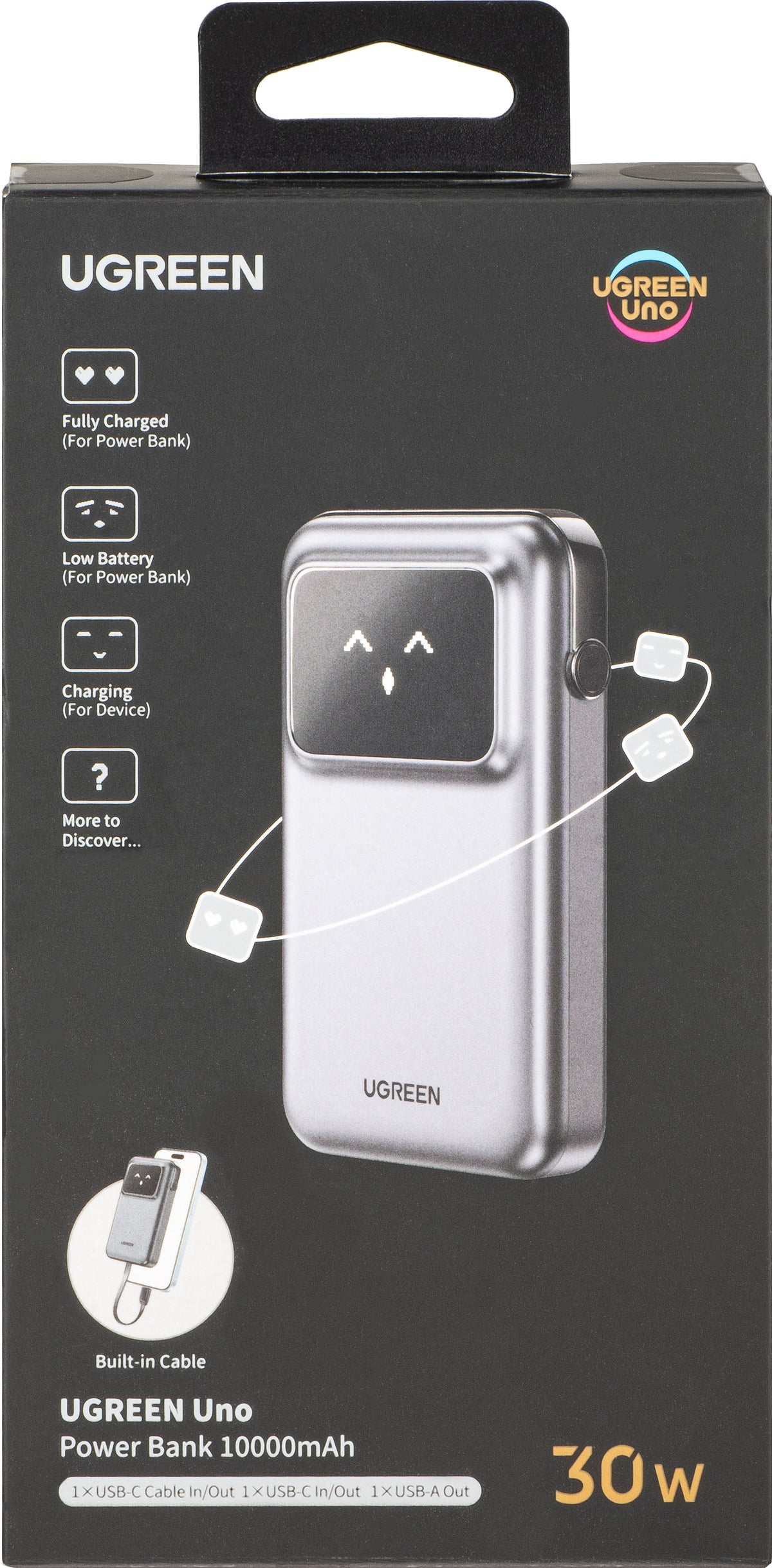 Baterie Externa UGREEN PB511 Uno, 10000mAh, 30W, QC + PD, 1 x USB-A - 2 x USB-C, Gri