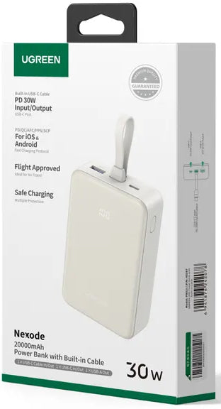 Baterie Externa UGREEN PB521, 20000mAh, 30W, QC + PD, 1 x USB-A - 2 x USB-C, Alba