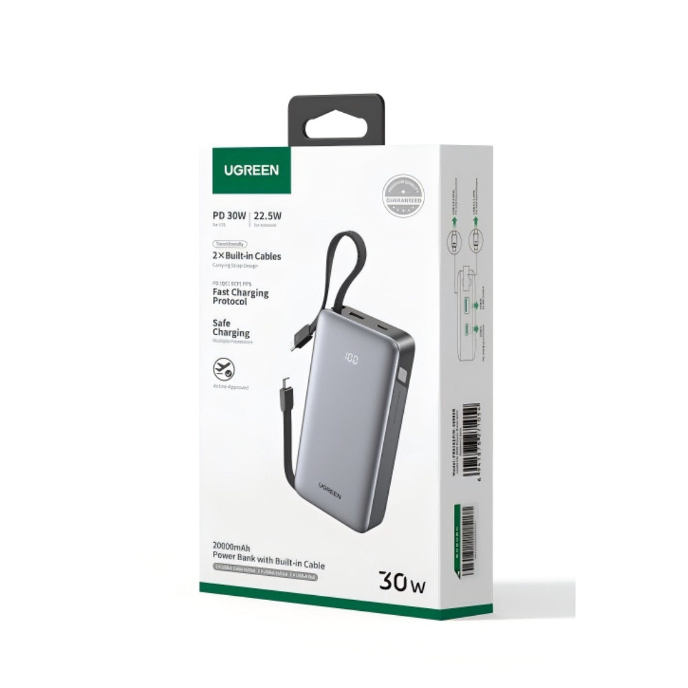 Baterie Externa UGREEN PB528 (55985B), 20000mAh, 30W, QC + PD, 1 x USB-A - 3 x USB-C, Gri