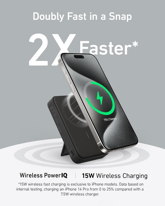 Baterie Externa Wireless Anker MagGo, 10000mAh, 27W, PD + FQI, 1 x QI - 1 x USB-C, Neagra A1654011