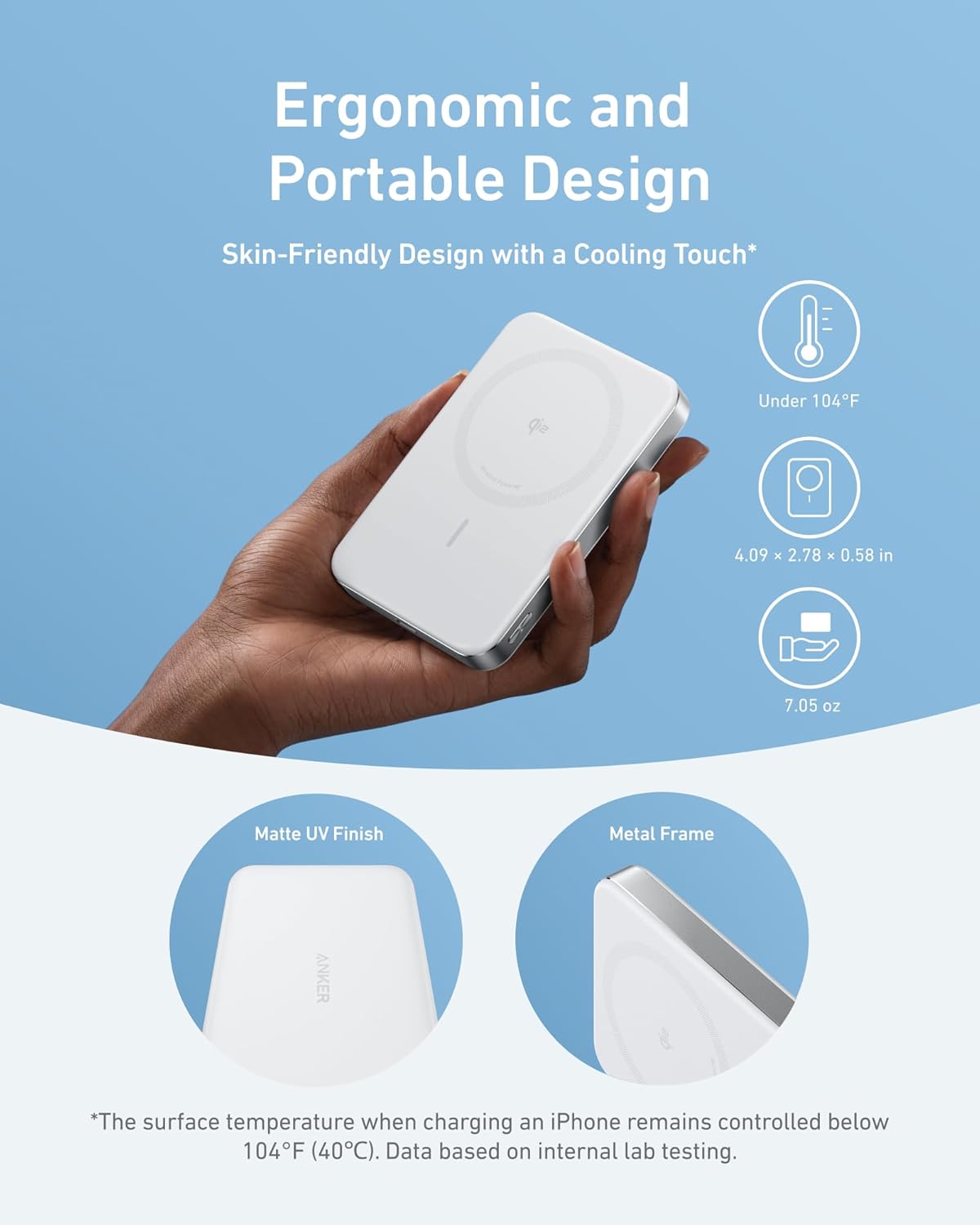 Baterie Externa Wireless Anker MagGo Slim, 10000mAh, 30W, PD + FQI, 1 x QI - 1 x USB-C, Alba A1664H21