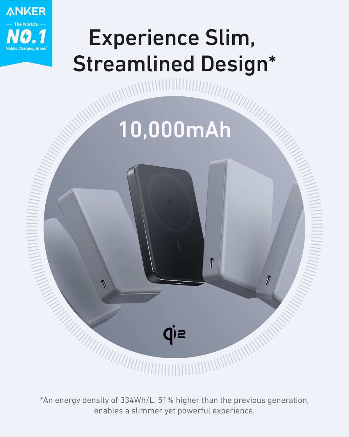 Baterie Externa Wireless Anker MagGo Slim, 10000mAh, 30W, PD + FQI, 1 x QI - 1 x USB-C, Neagra A1664H11