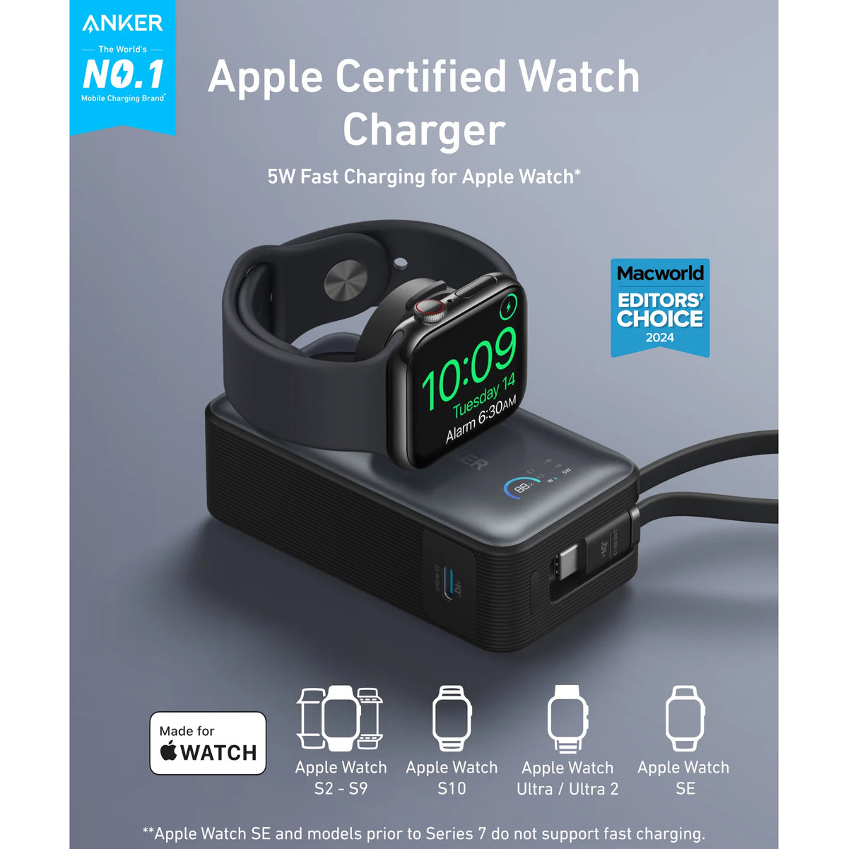 Baterie Externa Wireless Anker MagGo, 10000mAh, 35W, PD + QI, 1 x QI - 2 x USB-C, Neagra A1657H11