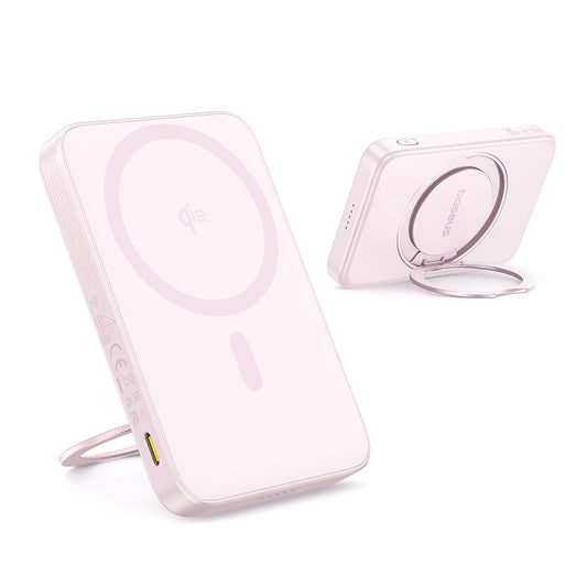 Baterie Externa Wireless Baseus PicoGo, 5000mAh, 20W, PD + FQI, 1 x QI - 1 x USB-C, Roz P10076800413-00