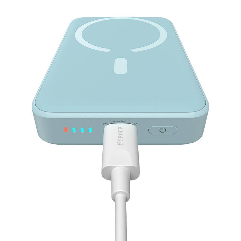 Baterie Externa Wireless Baseus Magnetic Mini, 10000mAh, 20W, PD + FQI, 1 x QI - 1 x USB-C, Albastra PPCX110103