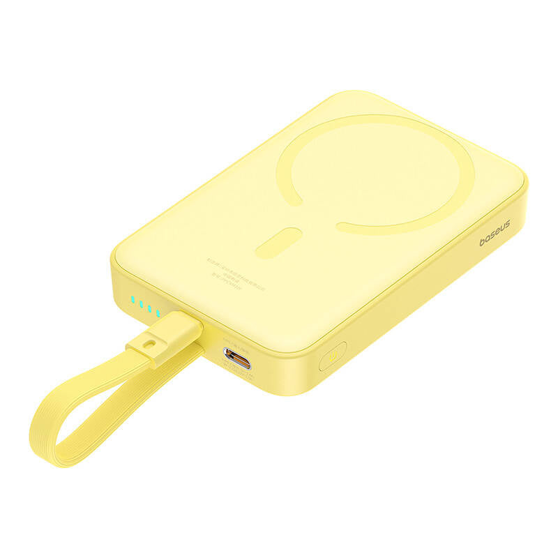 Baterie Externa Wireless Baseus Magnetic Mini, 10000mAh, 20W, PD + FQI, 1 x Lightning - 1 x QI - 1 x USB-C, Galbena P10022109Y23-00