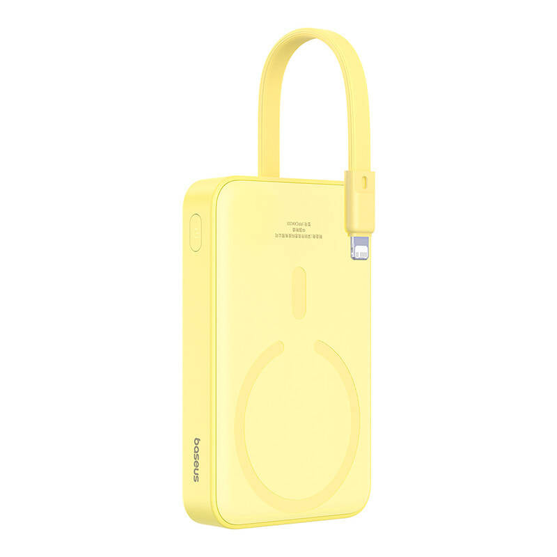 Baterie Externa Wireless Baseus Magnetic Mini, 10000mAh, 20W, PD + FQI, 1 x Lightning - 1 x QI - 1 x USB-C, Galbena P10022109Y23-00