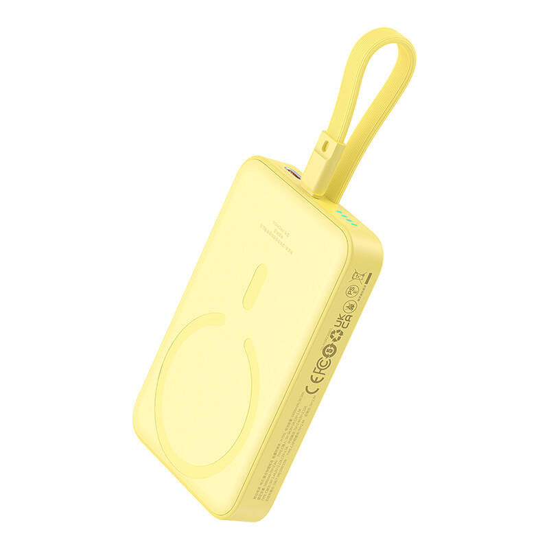 Baterie Externa Wireless Baseus Magnetic Mini, 10000mAh, 20W, PD + FQI, 1 x Lightning - 1 x QI - 1 x USB-C, Galbena P10022109Y23-00