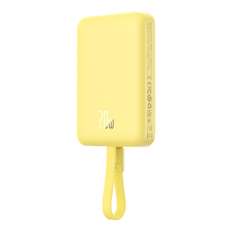 Baterie Externa Wireless Baseus Magnetic Mini, 10000mAh, 20W, PD + FQI, 1 x Lightning - 1 x QI - 1 x USB-C, Galbena P10022109Y23-00