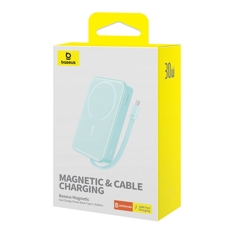 Baterie Externa Wireless Baseus Magnetic Mini, 10000mAh, 30W, PD + FQI, 1 x Lightning - 1 x QI - 1 x USB-C, Albastra P1002210B333-00