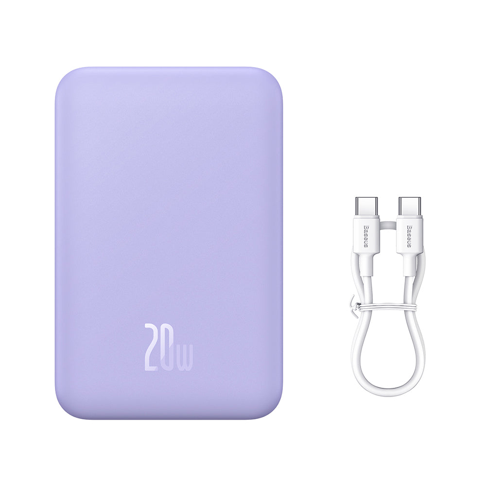 Baterie Externa Wireless Baseus Magnetic Mini, 20000mAh, 20W, PD + FQI, 1 x QI - 1 x USB-C, Mov PPCX150005
