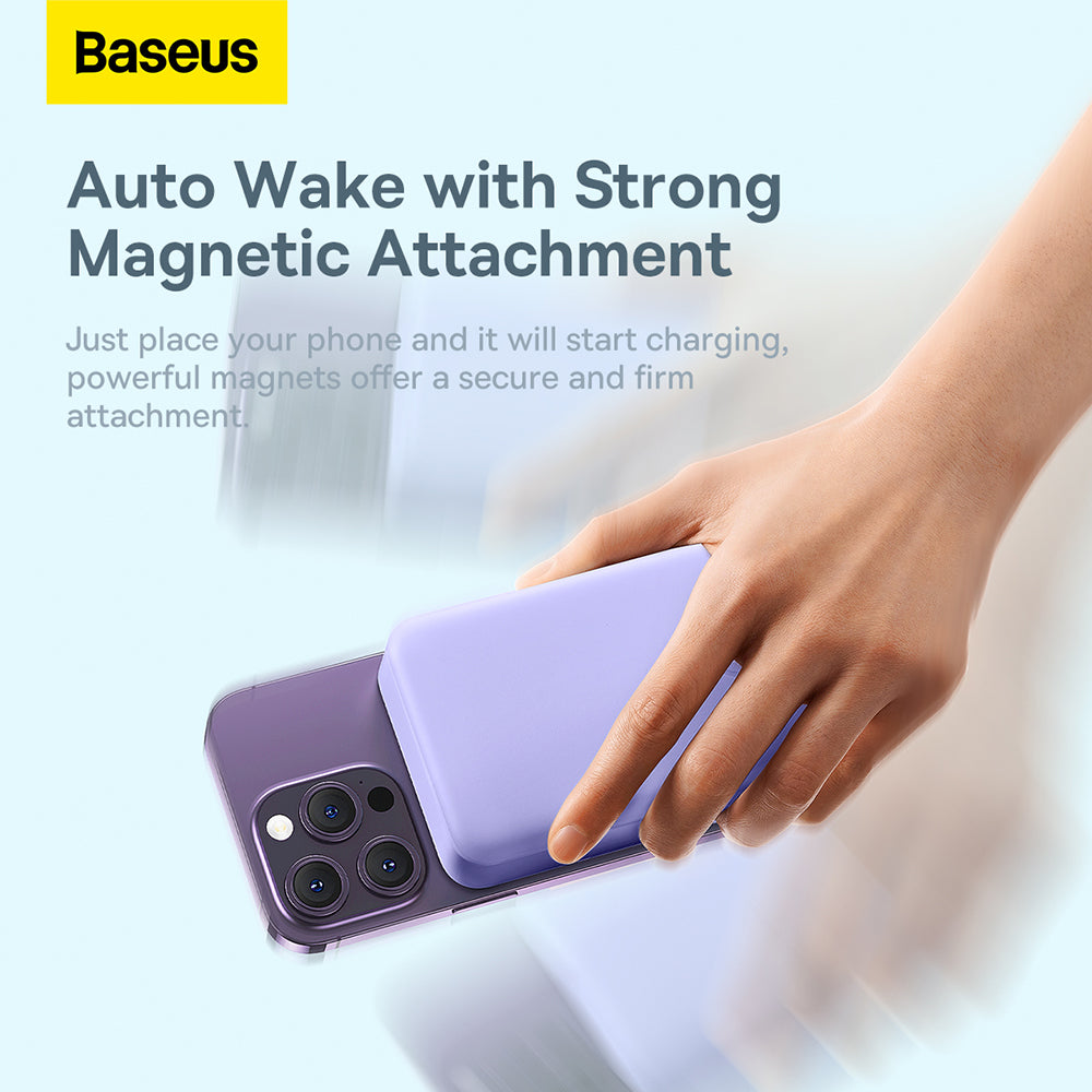 Baterie Externa Wireless Baseus Magnetic Mini, 20000mAh, 20W, PD + FQI, 1 x QI - 1 x USB-C, Mov PPCX150005