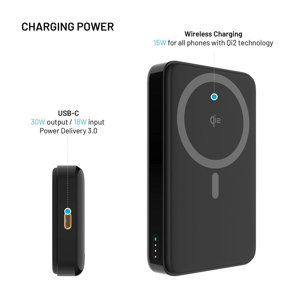 Baterie Externa Wireless Fixed MagZen 10 Pro, 10000mAh, 30W, PD + FQI, 1 x QI - 1 x USB-C, Neagra