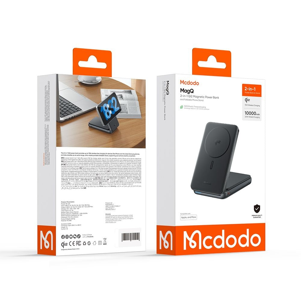 Baterie Externa Wireless McDodo MC-6310 2in1, 10000mAh, 20W, PD + FQI, 1 x USB-C, Negru