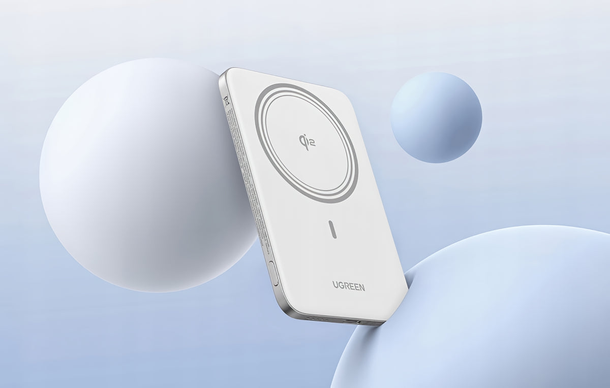 Baterie Externa Wireless UGREEN PB580 (95931B), 5000mAh, 20W, PD + FQI, 1 x QI - 1 x USB-C, Alba