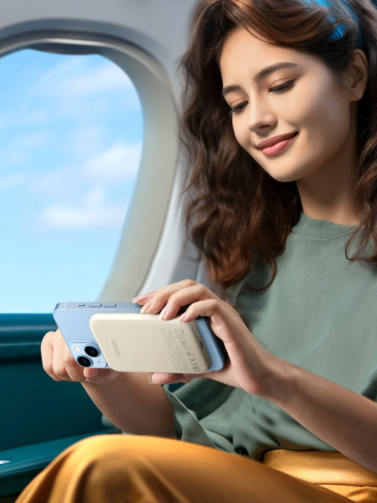 Baterie Externa Wireless UGREEN PB560, 5000mAh, 15W, PD + QI, 1 x QI - 1 x USB-C, Bej
